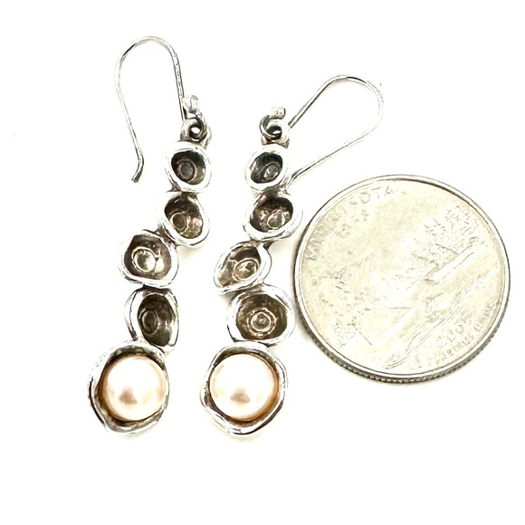 Vintage Sterling Silver Pearl Earrings HG Hagit Gorali Israel - Picture 3 of 10